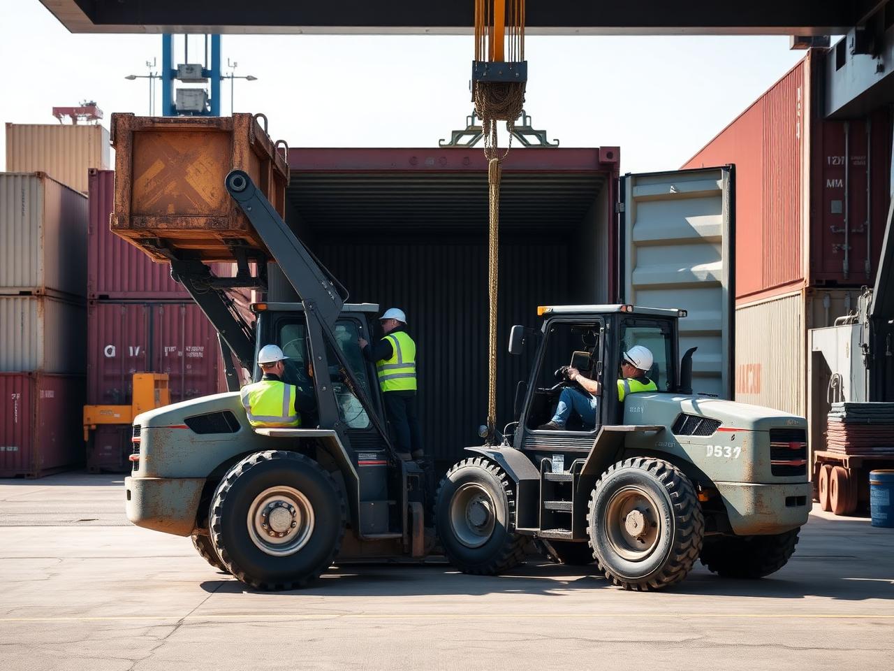 Qingdao Port · three 5 t loaders loading
